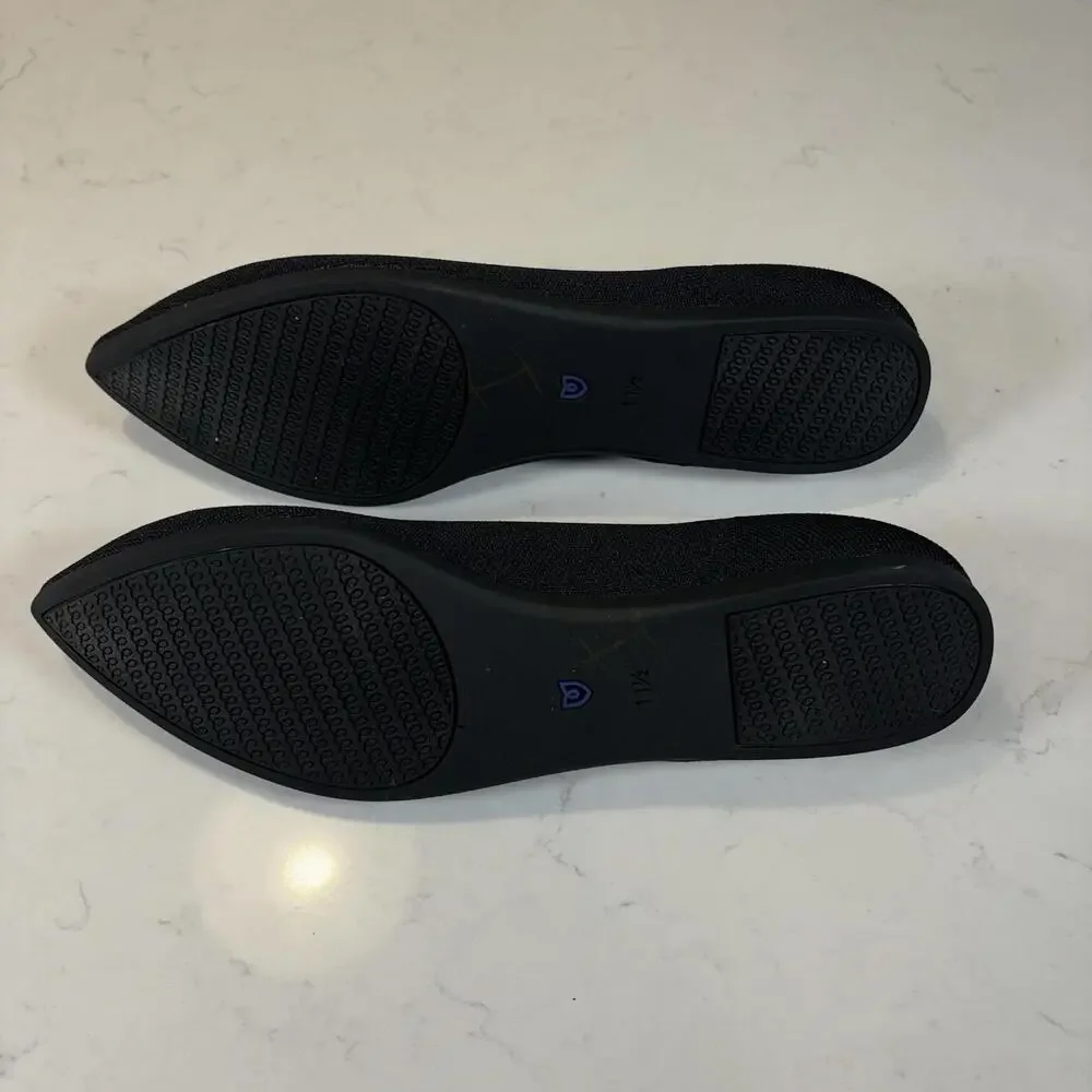 Rothy's Black Pointed Knit Flats with Blue Trim